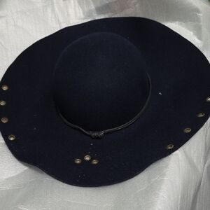 Chic Navy Wide-Brim Hat with Stud Accents